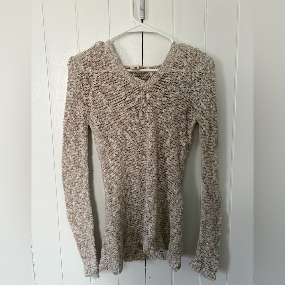 Roxy Beige V-Neck Sweater
